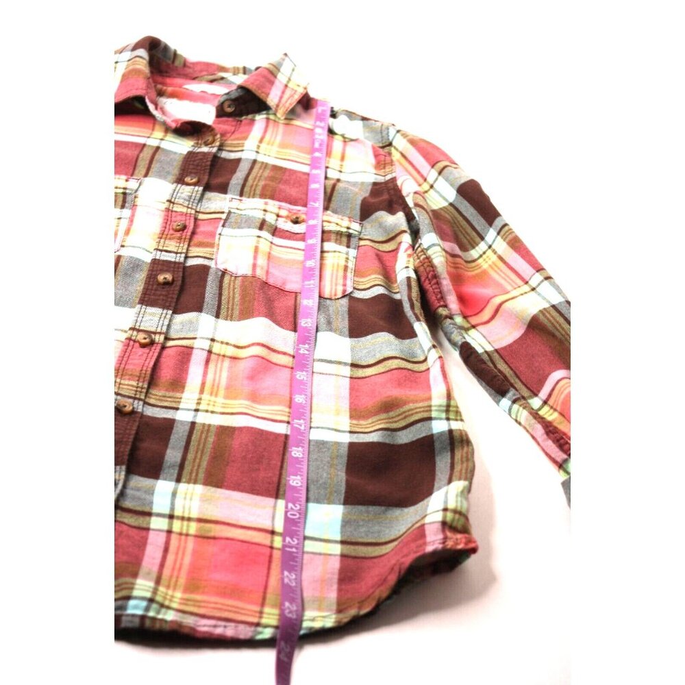 Aeropostale Eighty Seven Plaid Pink Aqua Shirt Long Sleeves Womens Petite sz S/P - Picture 4 of 6